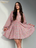 Clacive Vintage brīvi apdrukāta sieviešu kleita 2024. gada modes stilā ar pūšām piedurknēm, mini kleitas ar augstu vidukli. Eleganta sieviešu kleita ar kroku