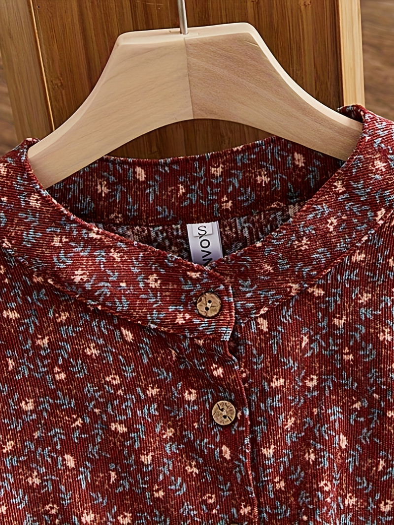 Hot Sales Prairie Chic Sweet Mori Girl Basic Wear Retro virágos nyomtatott midi köntös női kordbársony zsebruha Elegáns ruhák