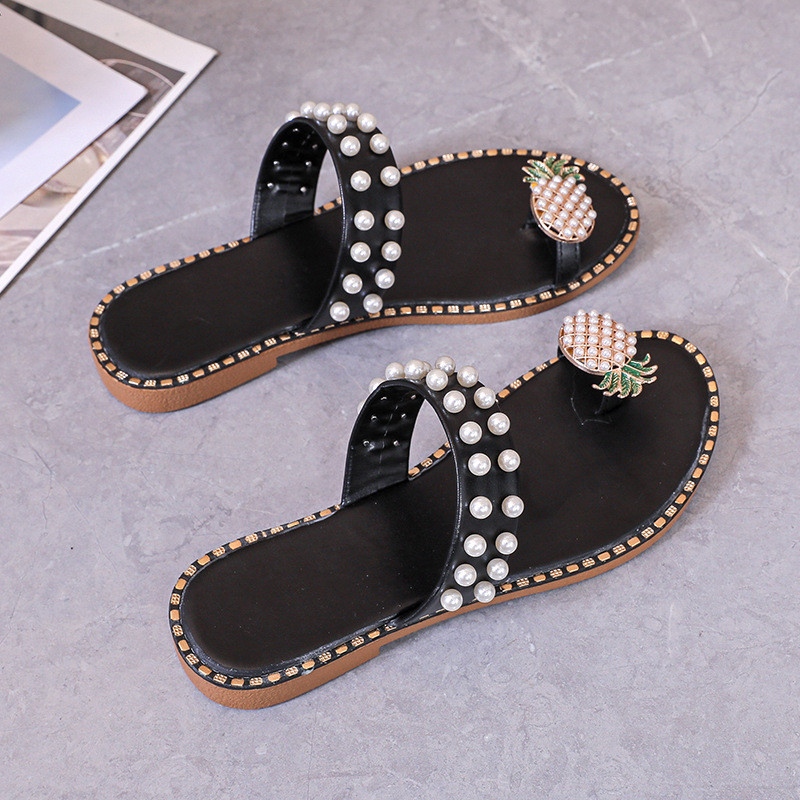 Modes sieviešu čības ar sasprindzinājumu kājām 2024. gada vasarā, jaunas populāras sieviešu ikdienas čības ar pērļu ananāsiem