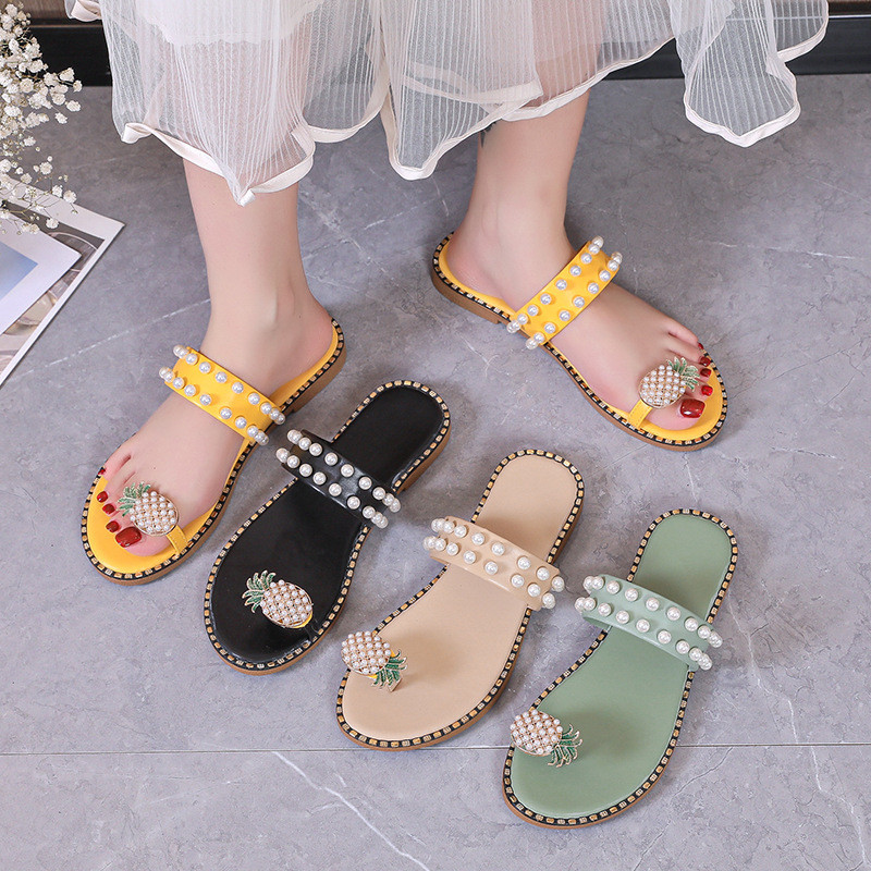 Modes sieviešu čības ar sasprindzinājumu kājām 2024. gada vasarā, jaunas populāras sieviešu ikdienas čības ar pērļu ananāsiem