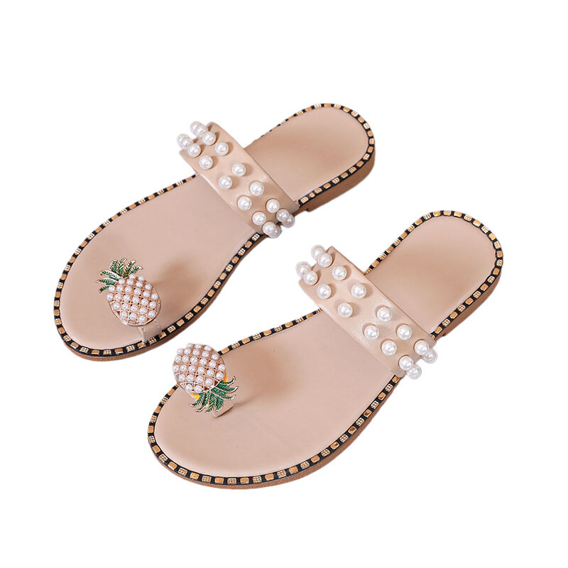 Modes sieviešu čības ar sasprindzinājumu kājām 2024. gada vasarā, jaunas populāras sieviešu ikdienas čības ar pērļu ananāsiem