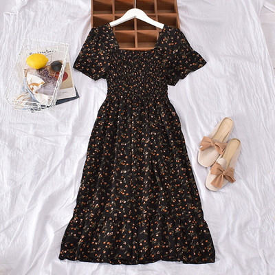 Kleita Vasaras modes Eleganta Sieviešu Apģērbi Sašūpojumi Apmale Kleita Ikdienišķa Ar īsām piedurknēm Kvadrātveida apkakle ar ziediem apdrukāta kleita