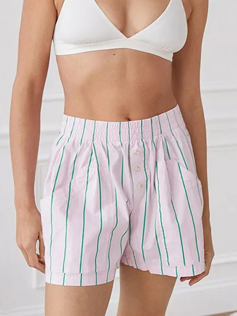 Sieviešu Y2k SvītrasŠorti Mīlīgi Baggy Īsas Bikses Rūtas Lounge Pidžama Apakšpuse Elastīgs Viduklis Bokseri Ielu apģērbi