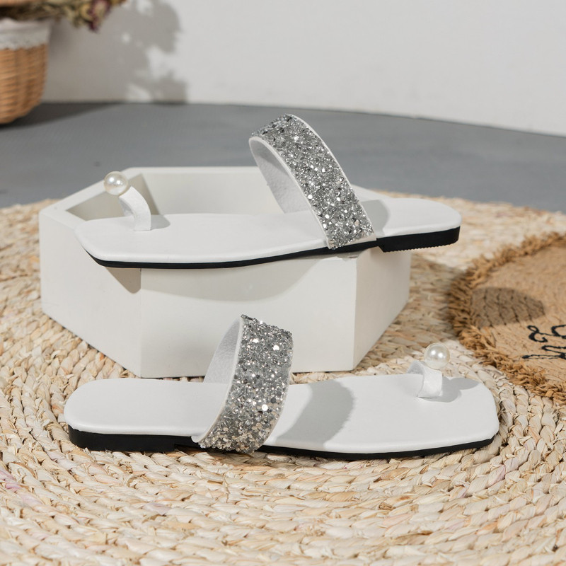 Sieviešu apavi 2023. gada vasaras pamata sieviešu čības Modes āra atpūtai pludmales čības ar atvērtu purngalu, pērļu čības ar plakanu apakšu