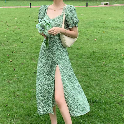 Bohém virágmintás napruha Női Alkalmi nyári ruha V nyakú, rövid ujjú, oldalt hasított Beach Swing alkalmi hosszú ruhák