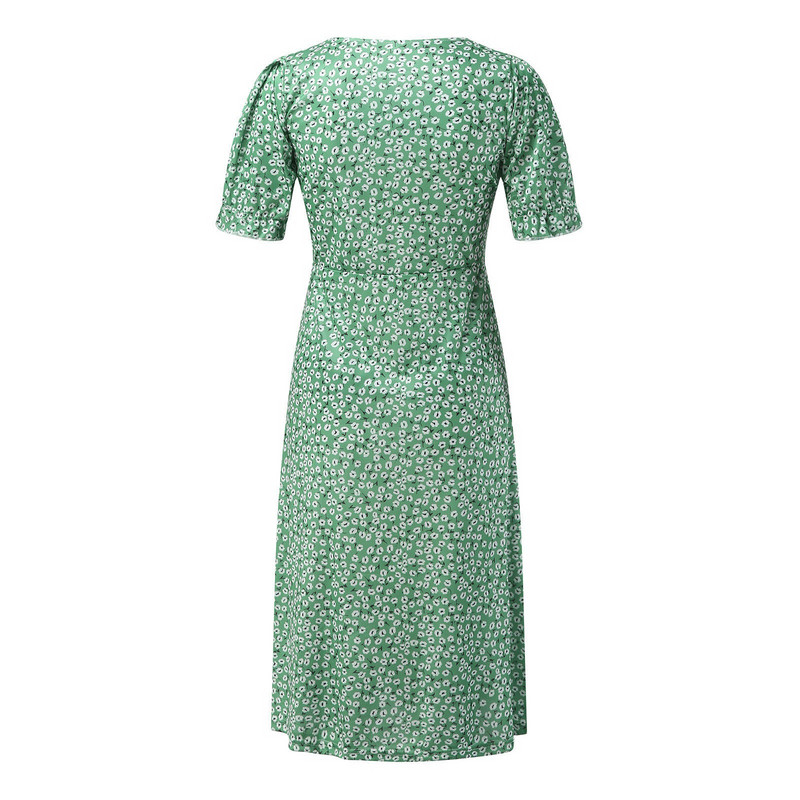 Bohém virágmintás napruha Női Alkalmi nyári ruha V nyakú, rövid ujjú, oldalt hasított Beach Swing alkalmi hosszú ruhák