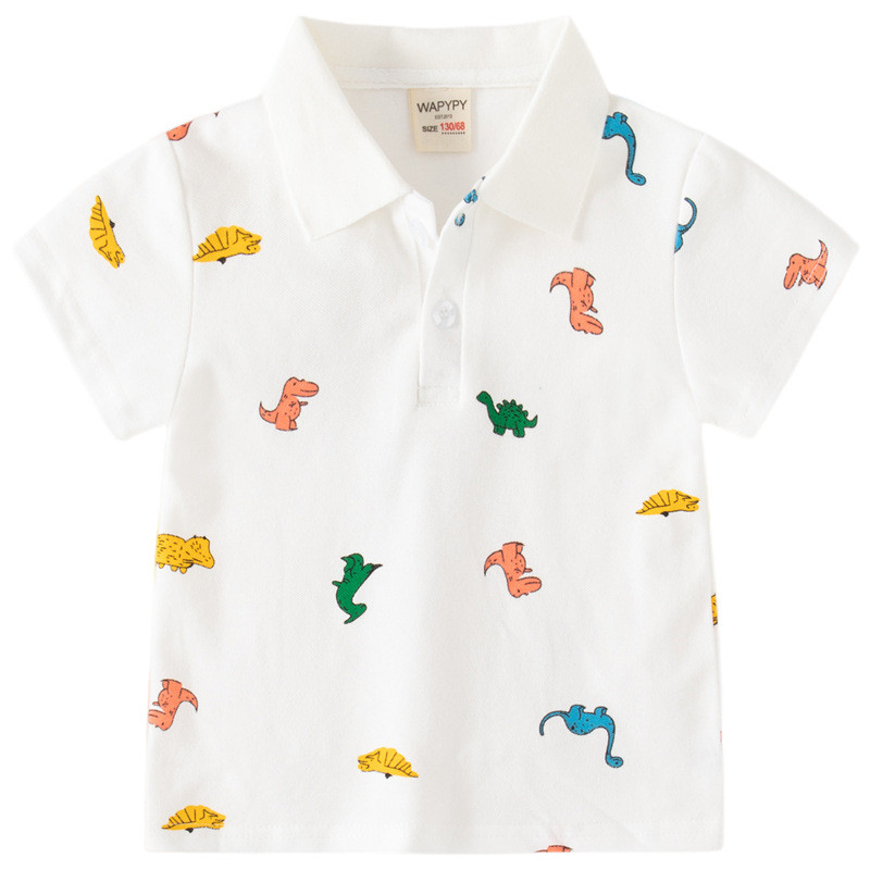 Polo T krekli bērnu vasaras tērpiem zēniem Dinozaurs Lauva Auto Raķete ar pilnu apdruku ar īsām piedurknēm Apģērbi Topi Bērnu T-krekli 1 3 5 7 g.