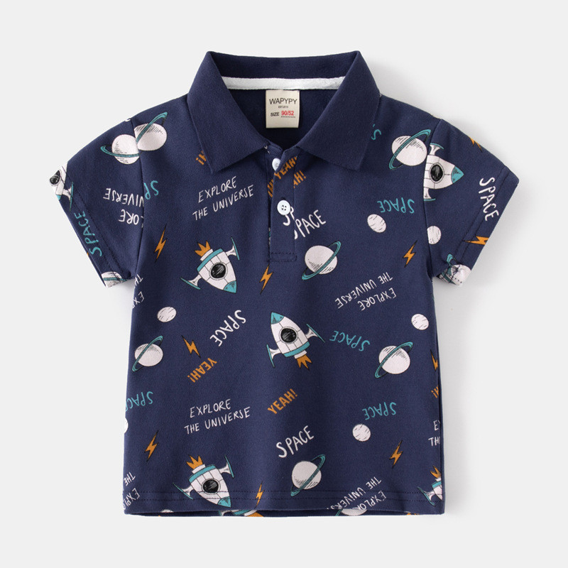 Polo T krekli bērnu vasaras tērpiem zēniem Dinozaurs Lauva Auto Raķete ar pilnu apdruku ar īsām piedurknēm Apģērbi Topi Bērnu T-krekli 1 3 5 7 g.