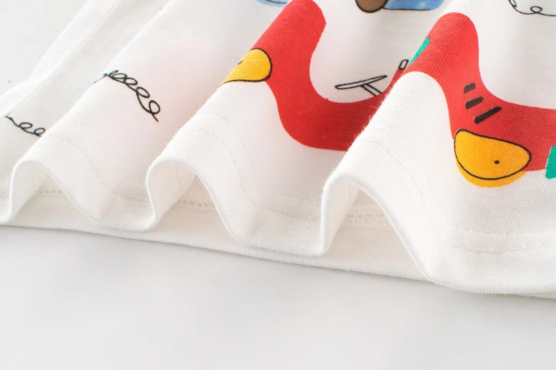 Bērnu vasaras T-krekls ar īsām piedurknēm zēniem zīdaiņu augšdaļa, kokvilnas mīksts pieskāriens, dzimumam neatbilstošs pastorāls stils jauks multfilmas dizains