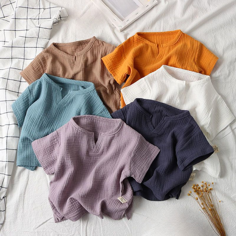 2023. gada vasaras bērnu T-krekls, masīvs meiteņu T-krekls ar īsām piedurknēm kokvilnas lina zēnu topi Korejas bērnu apģērbi 1–8 gadu vecumam sporta apģērbam