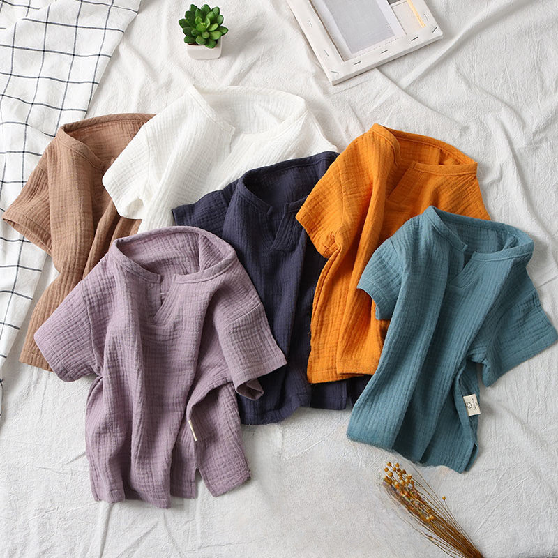 2023. gada vasaras bērnu T-krekls, masīvs meiteņu T-krekls ar īsām piedurknēm kokvilnas lina zēnu topi Korejas bērnu apģērbi 1–8 gadu vecumam sporta apģērbam