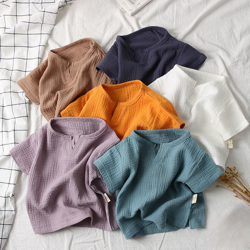 Tricou pentru copii de vară 2024, tricouri solide pentru fete, mânecă scurtă, bumbac, in, băieți, haine coreeane pentru copii pentru 1-8 ani, îmbrăcăminte sport