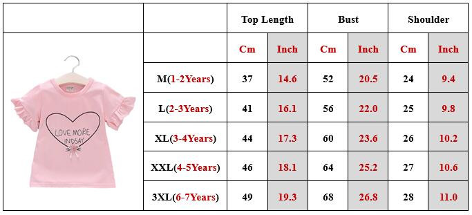 Mergaičių marškinėliai trumpomis rankovėmis, marškinėliai su širdelėmis, drabužiai mergaitei, saldus megztinis, laisvalaikio vaikų apranga kūdikių marškinėliai A836