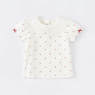 Uus 2024. aasta suvine T-särk tüdrukutele, kirsimustriga lühikeste varrukatega volangidega T-särk