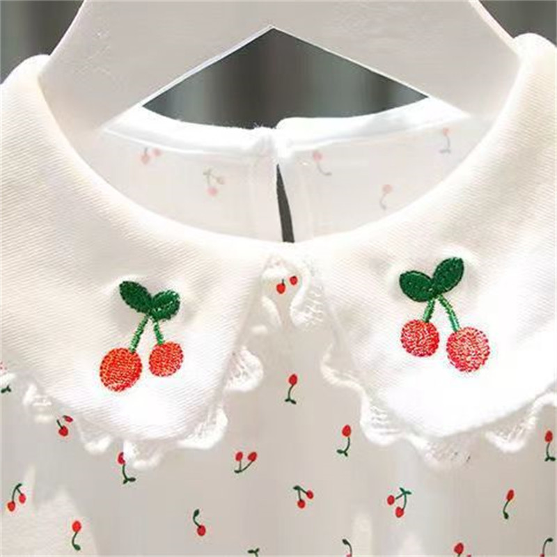 Uus 2024. aasta suvine T-särk tüdrukutele, kirsimustriga lühikeste varrukatega volangidega T-särk