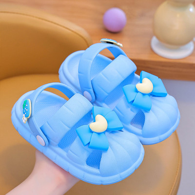 Lány papucsok zárt orrú édes gyerekek szandálok nyári masni hercegnő strandcipők puha talpú csúszásgátló kültéri babacsúszdák Босоніжки