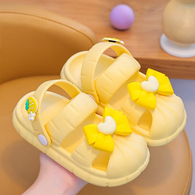 Lány papucsok zárt orrú édes gyerekek szandálok nyári masni hercegnő strandcipők puha talpú csúszásgátló kültéri babacsúszdák Босоніжки