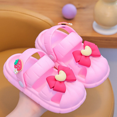 Lány papucsok zárt orrú édes gyerekek szandálok nyári masni hercegnő strandcipők puha talpú csúszásgátló kültéri babacsúszdák Босоніжки