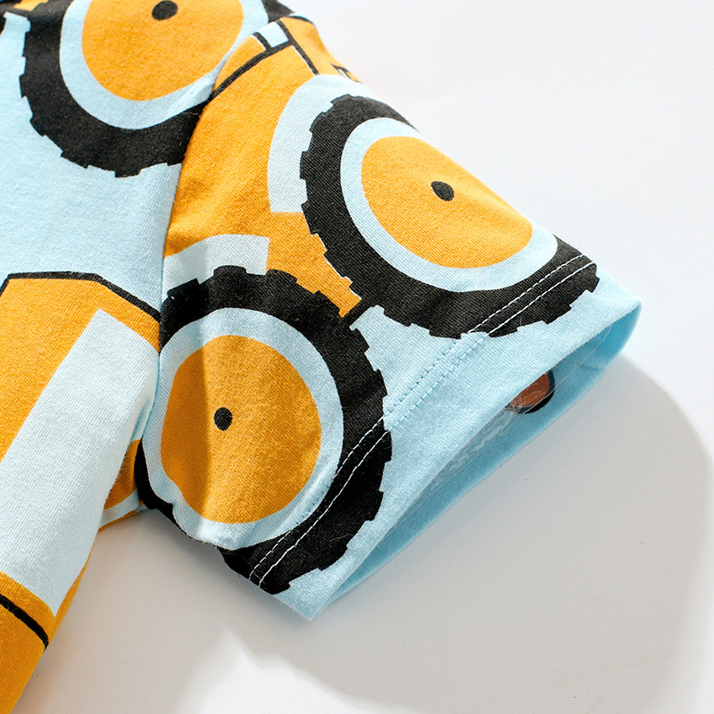 Little maven 2024 Vasaras T krekls zēniem Bērniem ar īsām piedurknēm Topi T-krekli Karikatūra Ekskavators Bērnu apģērbs Kokvilna