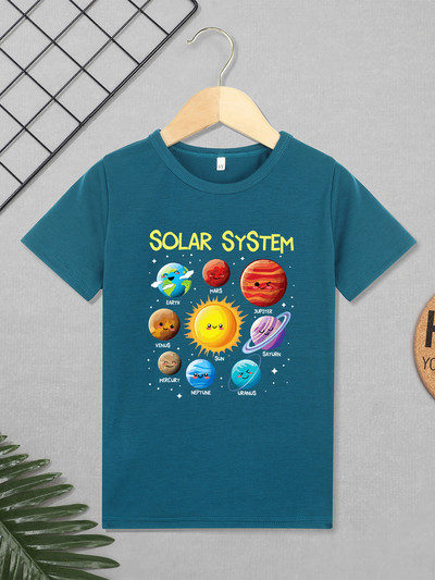 Päikesesüsteemi mustriga koomiks Armsad poiste riided 2–7-aastastele väikelaste T-särk Trend Uus suvine must T-särk lastele