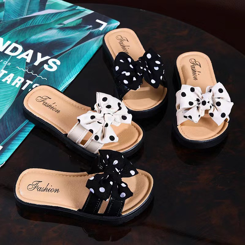 Jaunas Bow Flats Open Toe Slide Sandales Neslīdošas Flip Flops Bērnu Mājas Čības Bērni Meitenes Vasara Jauki Pludmales Čības Apavi