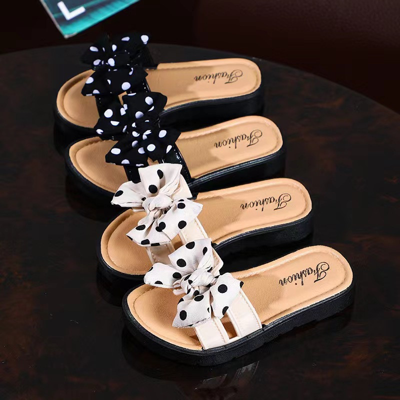 Jaunas Bow Flats Open Toe Slide Sandales Neslīdošas Flip Flops Bērnu Mājas Čības Bērni Meitenes Vasara Jauki Pludmales Čības Apavi