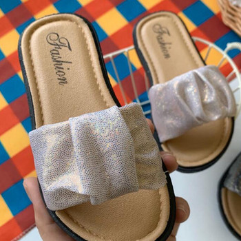 Лято 2023 Плажни обувки за момичета на открито Детски домашни чехли против хлъзгане Сандали с гънки от бляскав плат Детски чехли CSH1344