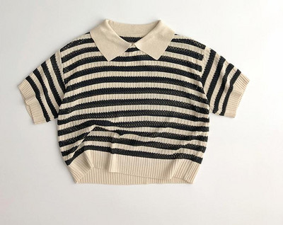 Ljeto Nove dječje ležerne polo majice kratkih rukava Dječje dječake Djevojčice Izdubljena pletiva Mala djeca Prugaste pletene majice na preklop