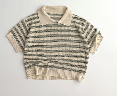 Ljeto Nove dječje ležerne polo majice kratkih rukava Dječje dječake Djevojčice Izdubljena pletiva Mala djeca Prugaste pletene majice na preklop