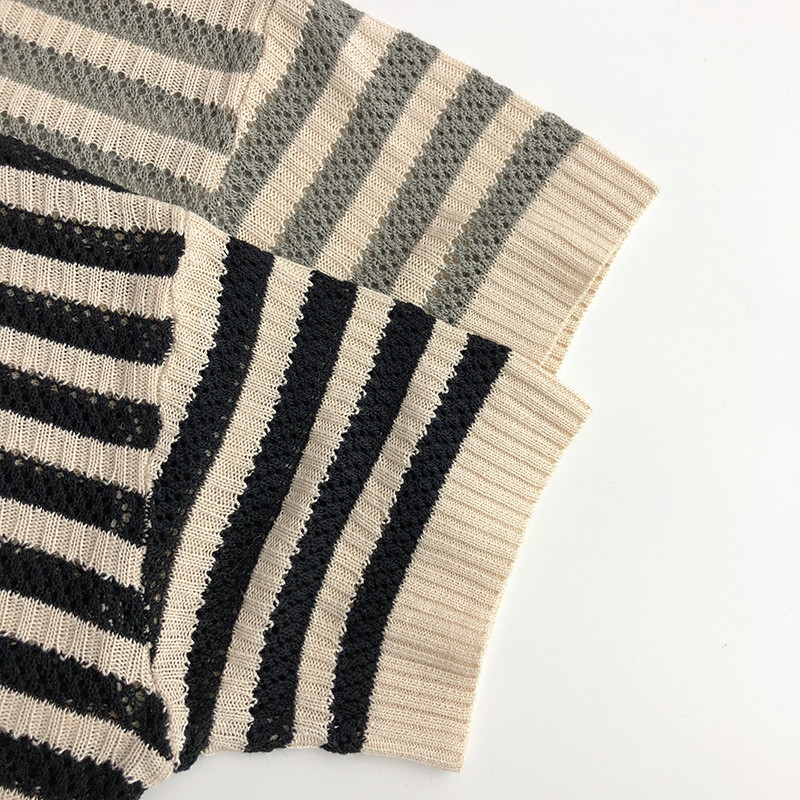 Ljeto Nove dječje ležerne polo majice kratkih rukava Dječje dječake Djevojčice Izdubljena pletiva Mala djeca Prugaste pletene majice na preklop