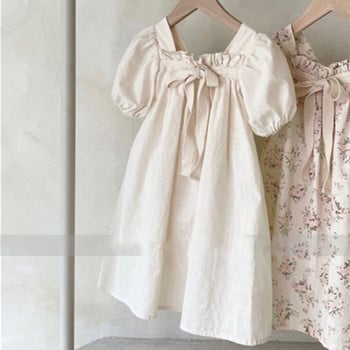 Рокли, корейска версия на нова лятна рокля за момичета, бебешка рокля с мехурчета и лък, сладка рокля с квадратно деколте на цветя