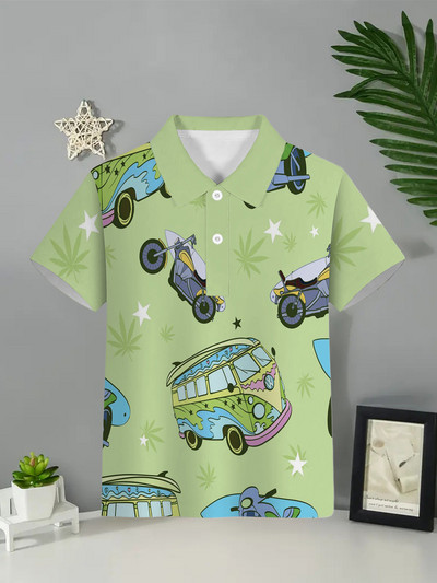 2024 Kids Ruhák Fiú Rajzfilm Print Pólók Autós Grafikus Gyermek felső rövid ujjú fiúknak Gyerekruhák Nyár