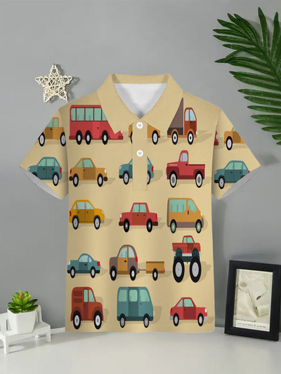 2024 Kids Ruhák Fiú Rajzfilm Print Pólók Autós Grafikus Gyermek felső rövid ujjú fiúknak Gyerekruhák Nyár