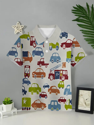 2024 Kids Ruhák Fiú Rajzfilm Print Pólók Autós Grafikus Gyermek felső rövid ujjú fiúknak Gyerekruhák Nyár