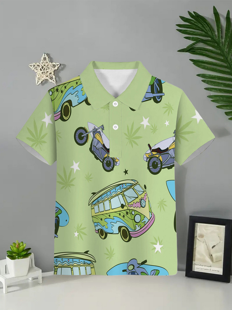 2024 Kids Ruhák Fiú Rajzfilm Print Pólók Autós Grafikus Gyermek felső rövid ujjú fiúknak Gyerekruhák Nyár