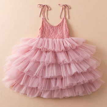 Елегантна рокля за момичета Дантелени рокли на цветя за сватба Бебешки бял костюм за 1-во причастие Детски рожден ден Дрехи на принцеса Лятна рокля