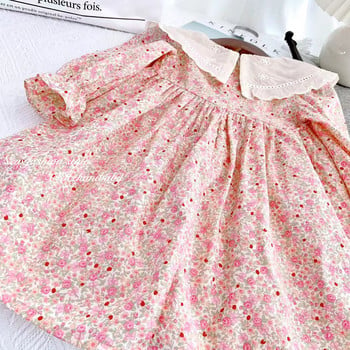 Παιδικά ρούχα Νέα μοντέρνα κορίτσια μακρυμάνικο λουλουδάτο φόρεμα Άνοιξη φθινόπωρο Γλυκό φόρεμα πριγκίπισσας με δαντέλα Μεγάλα ρεβέρ Παιδικό φόρεμα