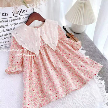 Детско облекло Нова модна рокля за момичета с дълъг ръкав на цветя Пролет Есен Сладка дантелена рокля на принцеса Детска рокля с големи ревери