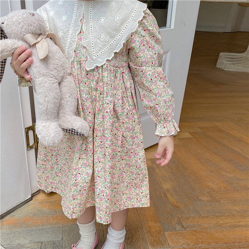 Dječja odjeća Nova moderna cvjetna haljina dugih rukava za djevojčice Proljeće jesen Slatka haljina princeze od čipke Veliki reveri Dječja haljina