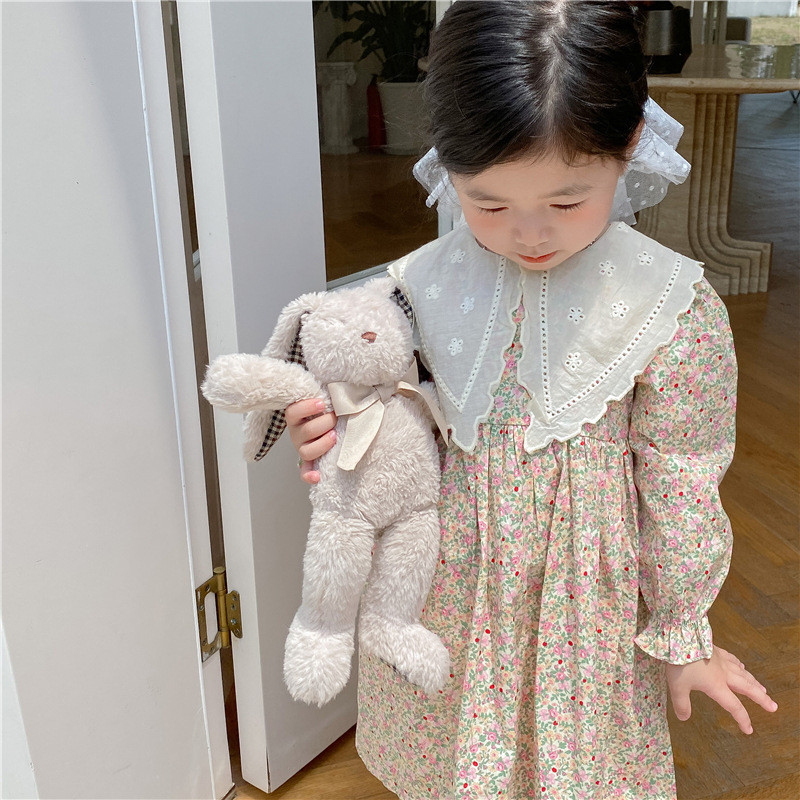 Dječja odjeća Nova moderna cvjetna haljina dugih rukava za djevojčice Proljeće jesen Slatka haljina princeze od čipke Veliki reveri Dječja haljina