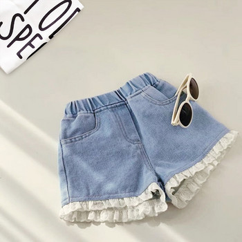 Cool Summer Big Girls Washed Denim Short Brushed Design Daisy Embroideried Children Girls Jeans