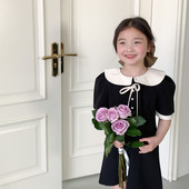 2023. gada vasara Korejas princeses stila salda, īsām piedurknēm, uzlabota pērļu kokvilna, mīksta mode, jauna dizaina elegance meitenēm