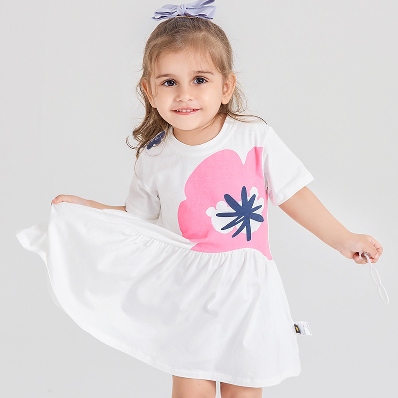 LABI BABY Bērnu kleitas meitenēm Kokvilnas līdz ceļgaliem Ikdienišķa drukas kleita ar apaļu kaklu bērniem Vasaras apģērbi