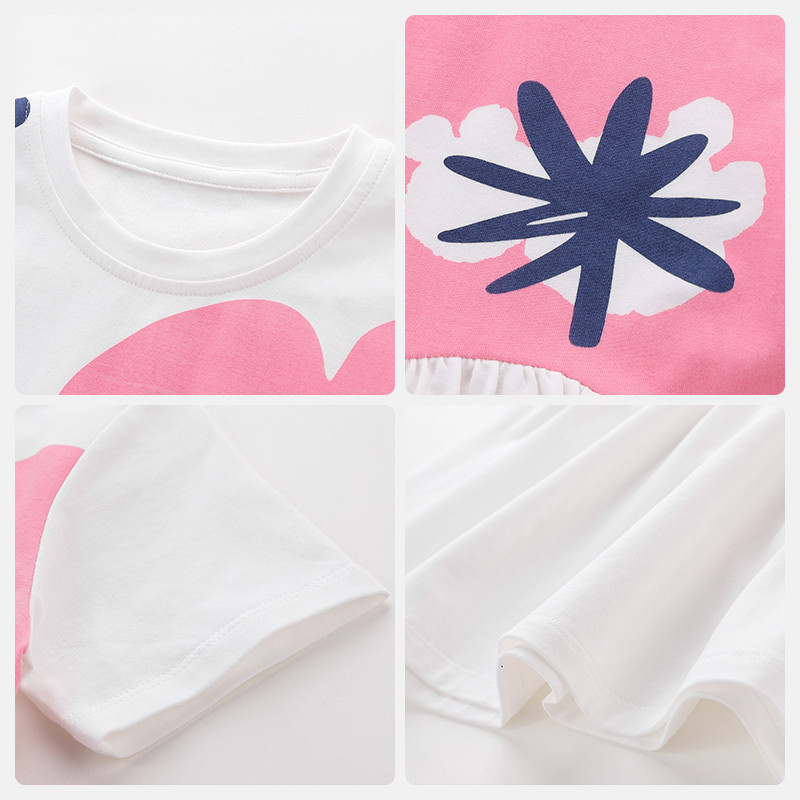 LABI BABY Bērnu kleitas meitenēm Kokvilnas līdz ceļgaliem Ikdienišķa drukas kleita ar apaļu kaklu bērniem Vasaras apģērbi