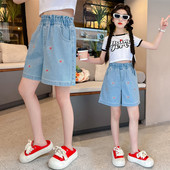 Nyári, csípős lány rövidnadrág, fodros hímzés, bő, légáteresztő, széles szárú egyenes rövidnadrág Divat alkalmi rövidnadrág 6-15 éves korig