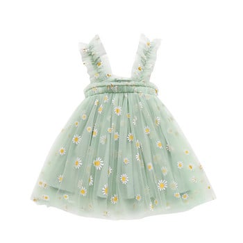 Лятна рокля от тюл за бебешки момичета Daisy Детска рокля за рожден ден на цветя Без ръкави Слинг за малко момиче Ежедневно облекло Рокля на принцеса