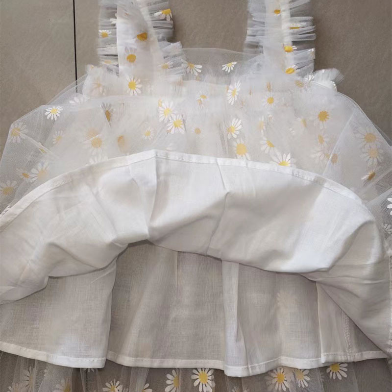 Nyári baba lányok tüll ruha százszorszép virágos gyerek születésnapi parti ruha Ujjatlan heveder Kislány alkalmi ruházat hercegnő ruha