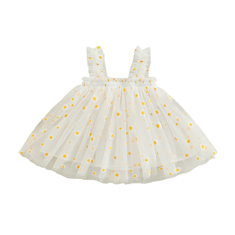 Nyári baba lányok tüll ruha százszorszép virágos gyerek születésnapi parti ruha Ujjatlan heveder Kislány alkalmi ruházat hercegnő ruha