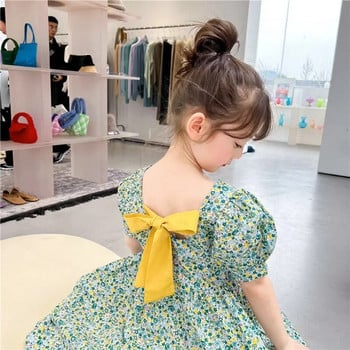 Дамска стилна рокля на цветя от чист памук с къс ръкав, рокля на принцеса за момичета в корейски стил, подходяща за малки деца