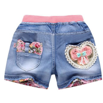 Летни памучни дънкови къси панталони за бебета за малки деца Сладки меки дънки с цвете на лебед за тийнейджърки Детско облекло